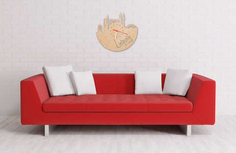Wanduhr aus Holz Skyline Leipzig Wohnzimmer