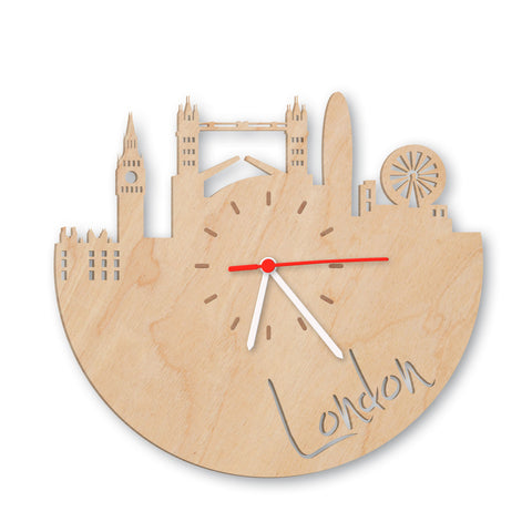Wanduhr aus Holz Skyline London