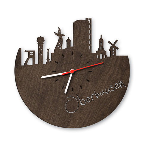 Wanduhr aus Holz Skyline Oberhausen Eiche geräuchert