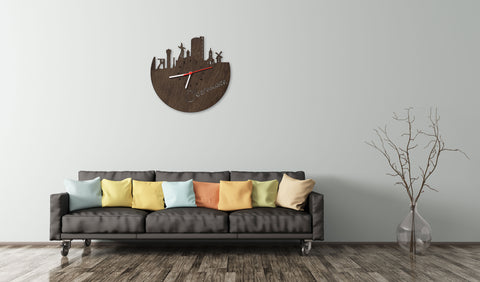 Wanduhr aus Holz Skyline Oberhausen Eiche geräuchert
