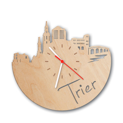 Wanduhr aus Holz Skyline Trier