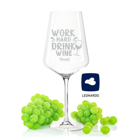 Leonardo Weinglas mit Gravur "Work Hard Drink Wine"