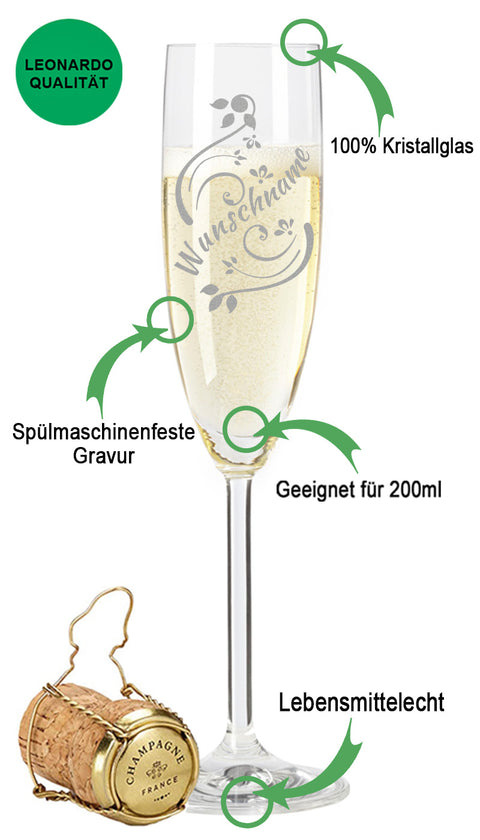 Leonardo Sektglas mit Gravur eines Wunschname