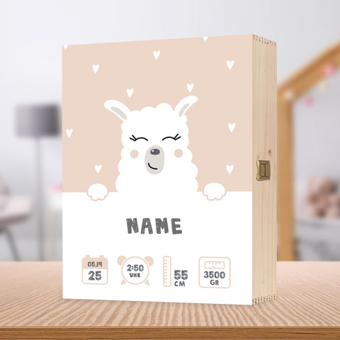 Bedruckte Holzkiste für Kinder- im Lama Design