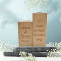 Graviertes Teelichthalter Set aus Holz im "Hand in Hand" Design