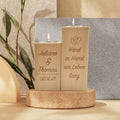 Graviertes Teelichthalter Set aus Holz im "Hand in Hand" Design