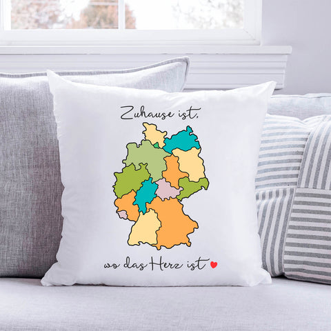 Bedrucktes Kissen mit Spruch Zuhause ist, wo das Herz ist