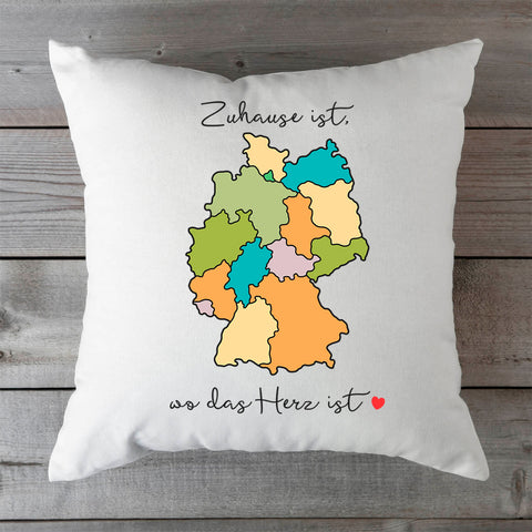 Bedrucktes Kissen mit Spruch Zuhause ist, wo das Herz ist