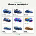 Neun Stile für Dein Auto-Aquarell: Signature, Smoke, Klassisch, Farbspritzer, Neon, Regenbogen, Pastell, Skizze und Vintage
