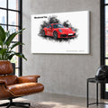 Große Leinwand 90 x 60 cm mit rotem Sportwagen im Stil Smoke an einer Betonwand im Loft