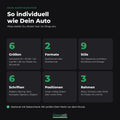 Konfigurator: 6 Größen, Quer- oder Hochformat, 9 Stile, 6 Schriften, 3 Textpositionen und 3 Rahmen