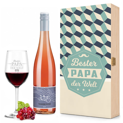 Stölzle Lausitz Weinglas Bester Papa der Welt inkl. bedruckter Holzkiste Retro Design + Riesling Tandem