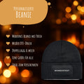 Vorteile der personalisierten Beanie: Patch, weißer DTF-Druck, doppellagig, eine Größe