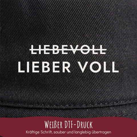 Nahaufnahme weißer DTF-Druck Bucket Hat Lieber voll