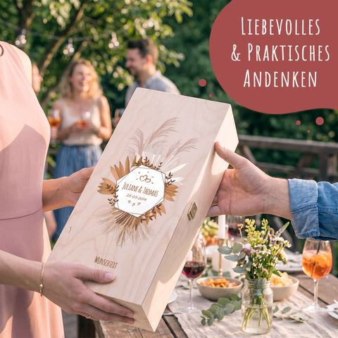 Stölzle Lausitz Weingläser mit Gravur "Tropical Pampasgras" als Set inkl. Holzkiste
