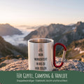 Personalisierte Edelstahl Tasse mit Karabiner auf dem Gipfel