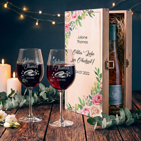 Stölzle Lausitz Weingläser mit Gravur "Pink Rose" Design im Set