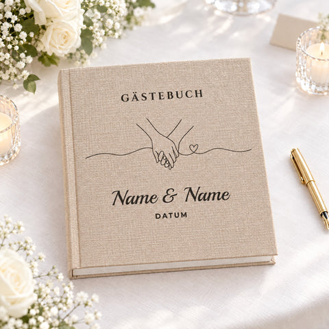 Gästebuch Hochzeit personalisiert, Motiv Line-Art Hände