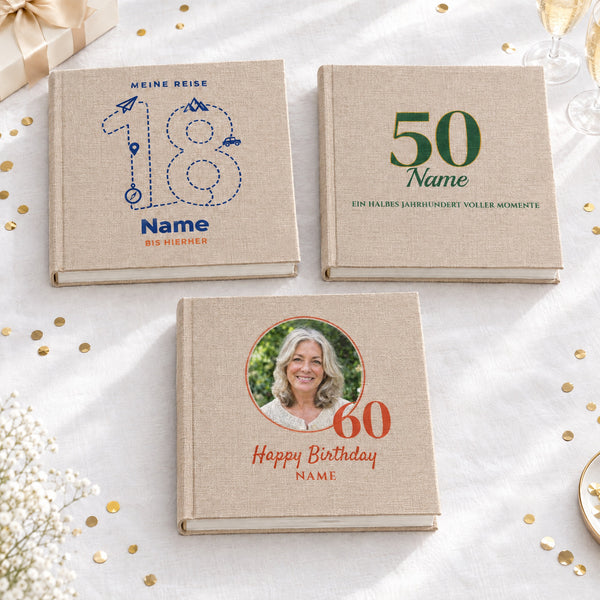 Personalisiertes Fotoalbum aus Leinen mit bedrucktem Cover