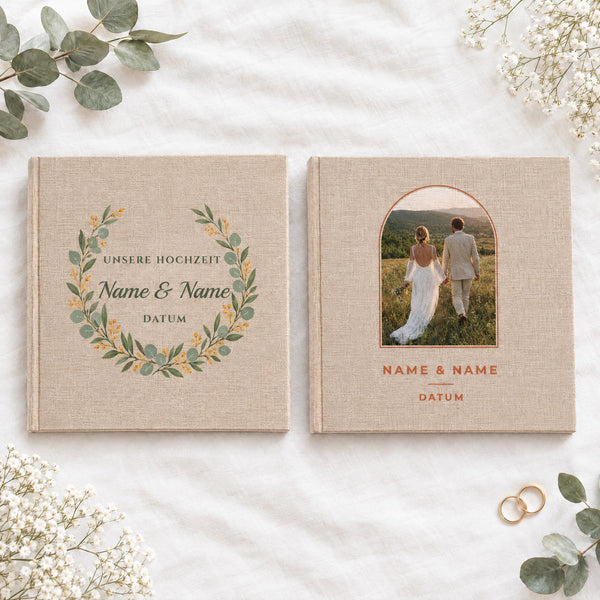 Personalisiertes Fotoalbum aus Leinen mit bedrucktem Cover
