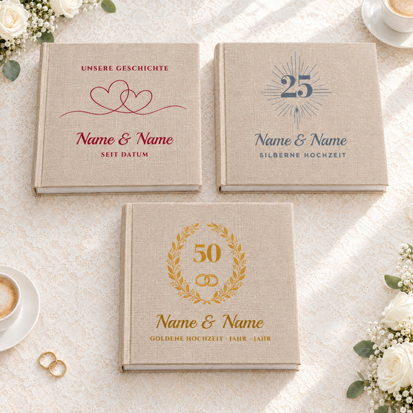 Personalisiertes Fotoalbum aus Leinen mit bedrucktem Cover