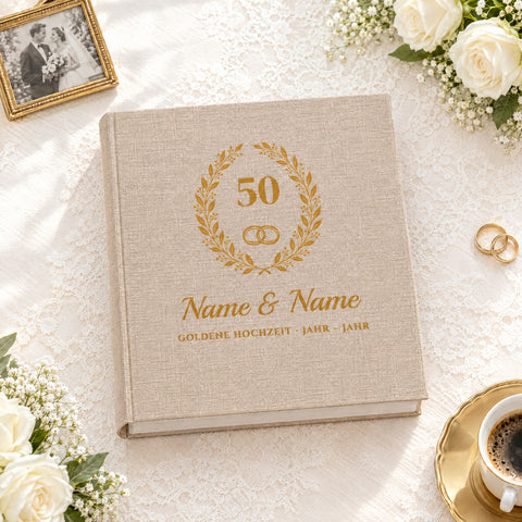 Fotoalbum zum Hochzeitstag personalisiert, Motiv Goldene Hochzeit