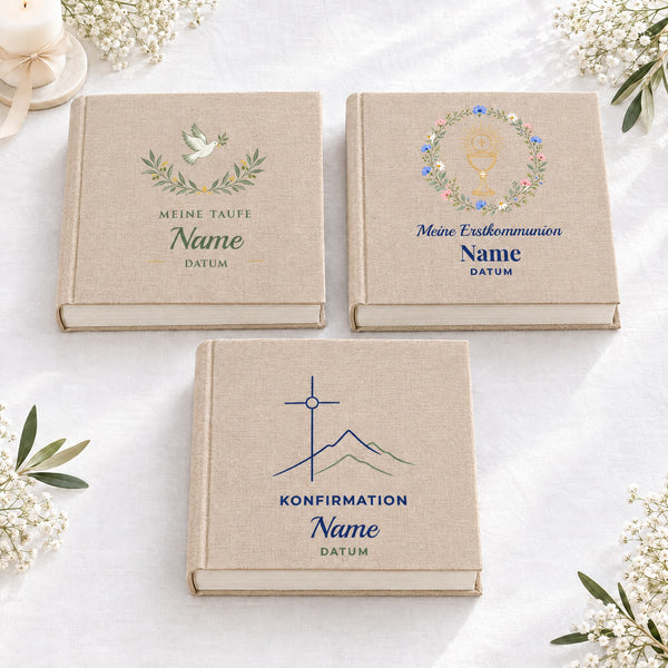 Personalisiertes Fotoalbum aus Leinen mit bedrucktem Cover