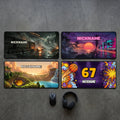 Gaming Mauspads mit Namen in vier Designs auf dem Gaming-Tisch