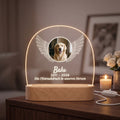 Gedenklicht mit Foto für Hund und Katze, LED Gedenktafel aus Acrylglas mit Engelsflügeln
