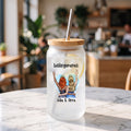 Glasbecher mit Bambusdeckel und personalisiertem Motiv Freundinnen