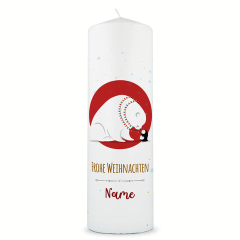 Große Kerze "Eisbär & Pinguin" mit Namen zu Weihnachten
