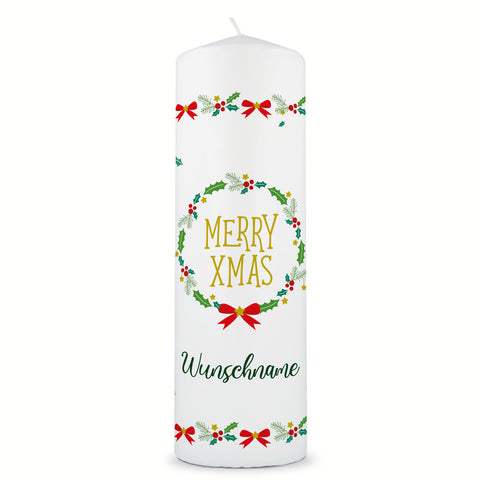 Große Kerze "Classic" Merry XMas mit Namen zu Weihnachten