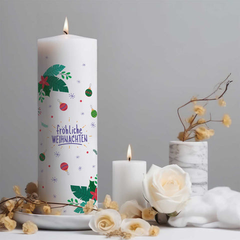 Große Kerze "Christmas Ornament" bedruckt mit Namen & Wunschtext zu Weihnachten