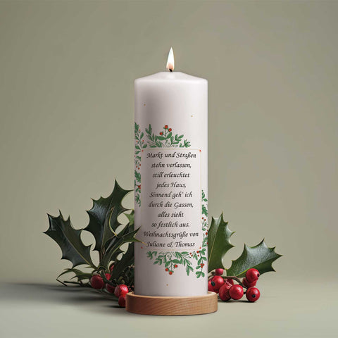 Große Kerze "Tannenbaum" bedruckt mit Namen & Wunschtext zu Weihnachten