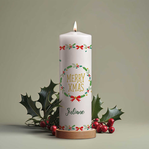 Große Kerze "Classic" Merry XMas mit Namen zu Weihnachten