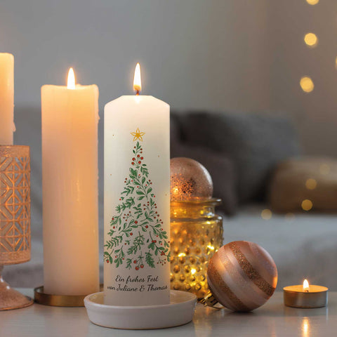 Große Kerze "Tannenbaum" bedruckt mit Namen & Wunschtext zu Weihnachten