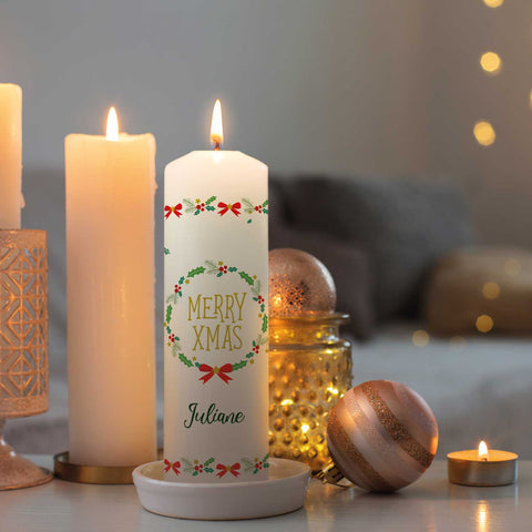 Große Kerze "Classic" Merry XMas mit Namen zu Weihnachten