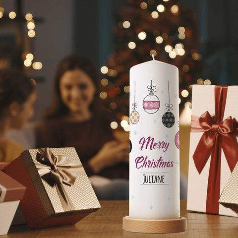 Große Kerze "Weihnachtskugel" mit eigenem Namen zu Weihnachten