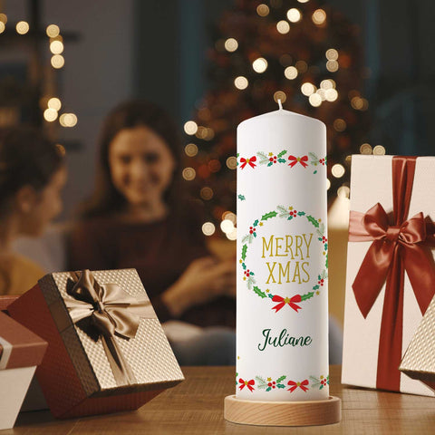 Große Kerze "Classic" Merry XMas mit Namen zu Weihnachten
