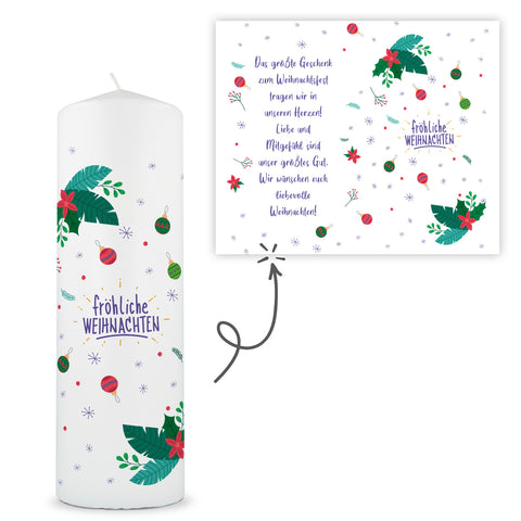 Große Kerze "Christmas Ornament" bedruckt mit Namen & Wunschtext zu Weihnachten