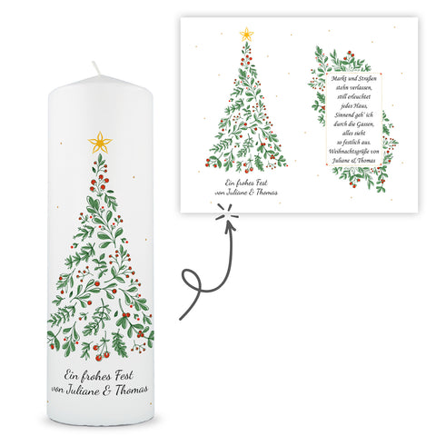 Große Kerze "Tannenbaum" bedruckt mit Namen & Wunschtext zu Weihnachten