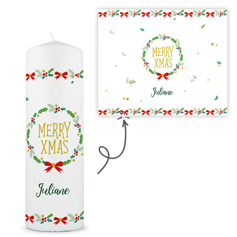 Große Kerze "Classic" Merry XMas mit Namen zu Weihnachten