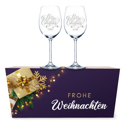 Leonardo Weingläser mit Gravur im "Geschenke" Design inkl. Holzkiste