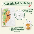 Jede Zahl hat ihre Farbe: Zahl auf der Leinwand entspricht der Zahl auf dem Farbtöpfchen