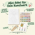 Lieferumfang: Leinwand 30 × 40 cm mit Deinem Motiv, 36 nummerierte Acrylfarben, 3 Pinsel und Farbanleitung