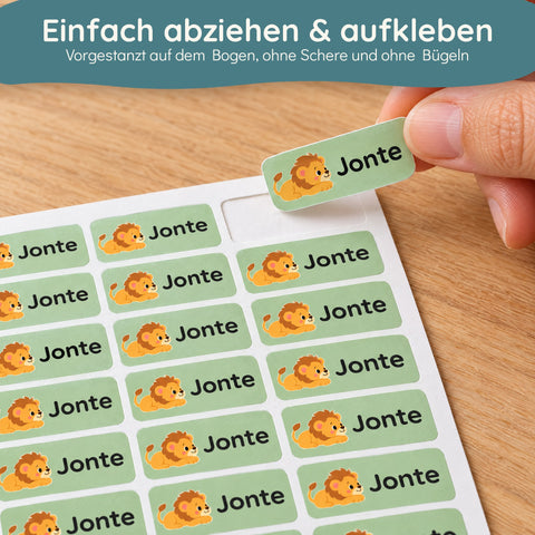 Namensaufkleber einfach vom Bogen abziehen