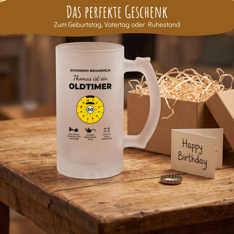 Bierkrug Oldtimer als Geburtstagsgeschenk