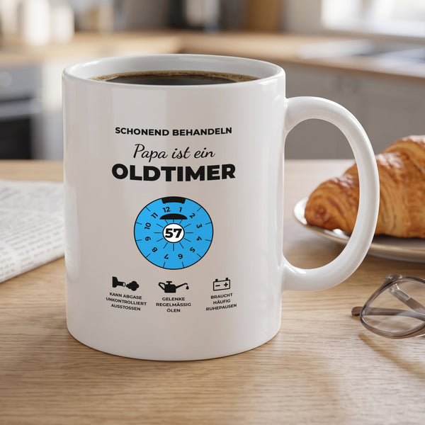 Tasse Oldtimer mit Namen und Alter personalisiert