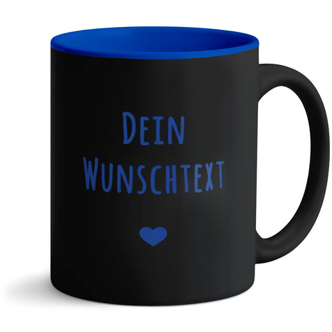Personalisierte Tasse mit Wunschtext und Lasergravur – Schwarz / Blau