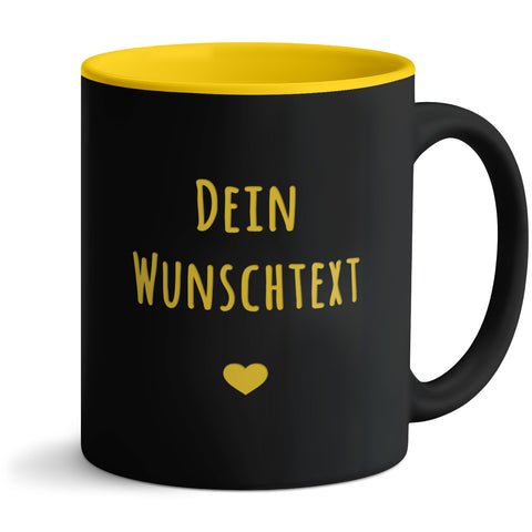 Personalisierte Tasse mit Wunschtext und Lasergravur – Schwarz / Gelb